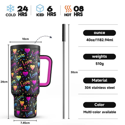 Meoky Cup 40oz Large Tumbler Straw Cup with Lid leak-proof Sainless Steel Vacuum Insulated Car Mug Water Bottle Pride Month