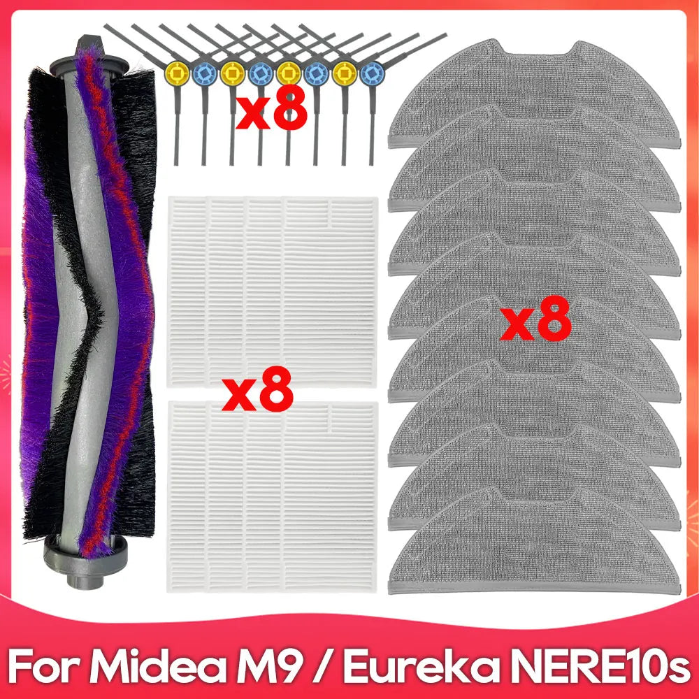 Compatible For ( Midea M9 / Eureka E20 Plus / NERE10s E10S / Obode A8 ) Spare Parts Accessories Main Side Brush Filter Mop Cloth