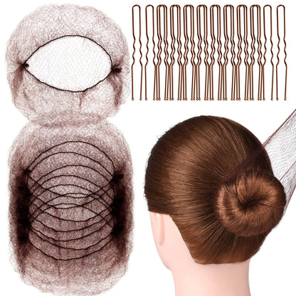 20 invisible hairnets and 40 U-shaped hair clips, suitable for women, ballet dancers, and flight attendants