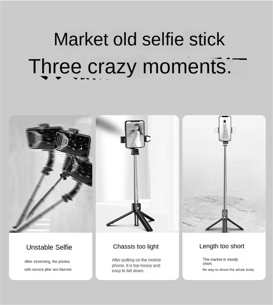 FANGTUOSI 1.7M 360 ° rotation Selfie Stick Wireless Tripod Stand with Light Bluetooth Remote Extendable phone holder for Tlktok