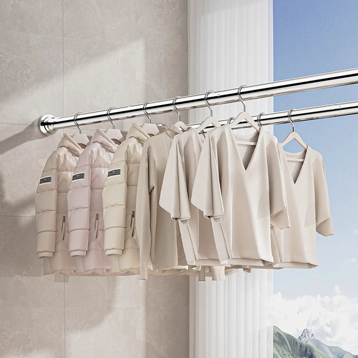 Telescopic Shower Curtain Extendable Wardrobe Rail Clothes Hanging Pole Rod