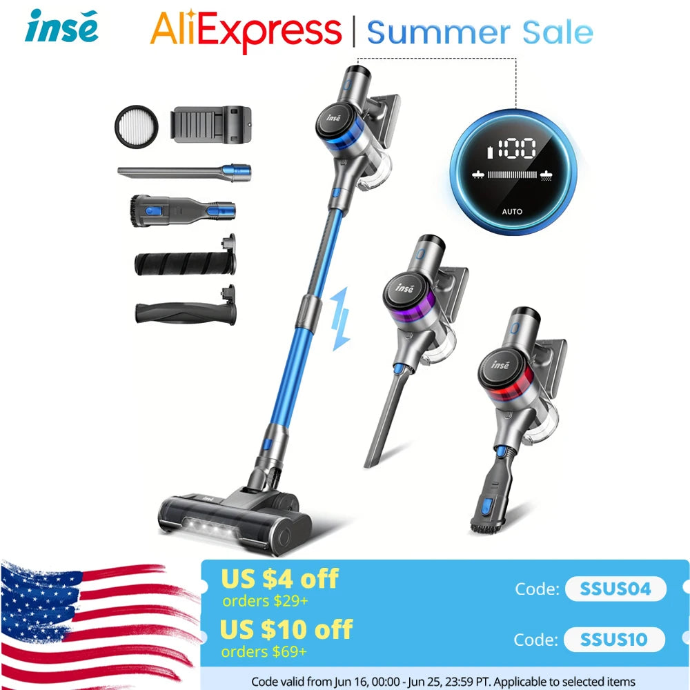 INSE S9X Cordless Vacuum Cleaner 45Kpa Stick Vacuum with LED Display 55min Runtime 4 Suction Modes Smart Adjustment Home Applian