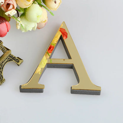 Gold English Letters Wall Stickers 20cm Acrylic Wall Art Alphabet Self-adhesive 3D Mirror+EVA Numbers Ornaments For Home Decor