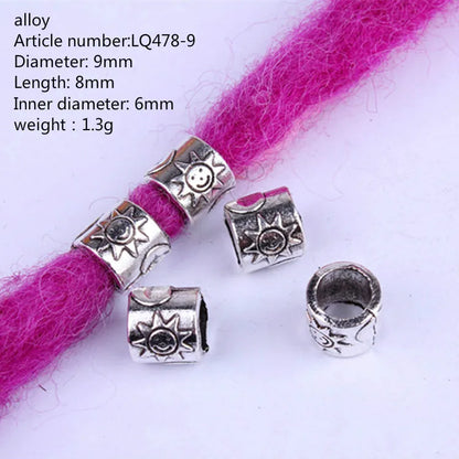 5 Pcs Antique Silver Hair Braid Dread Dreadlock Beads Cuffs Tuber Approx 8mm Inner Hole for Hair Styling Accessories Tool