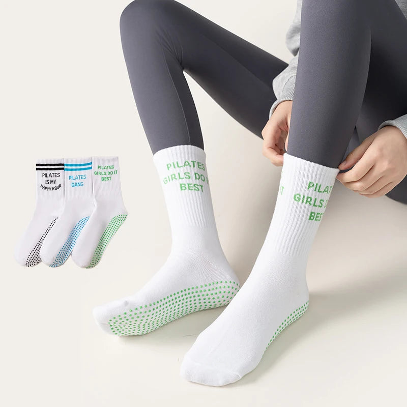 Yoga Socks Women Cotton Stripe Pile Silicone Non-slip Grip Pilates Crew Socks