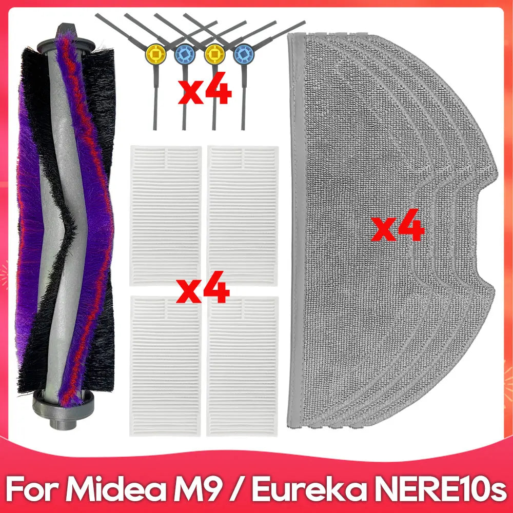 Compatible For ( Midea M9 / Eureka E20 Plus / NERE10s E10S / Obode A8 ) Spare Parts Accessories Main Side Brush Filter Mop Cloth
