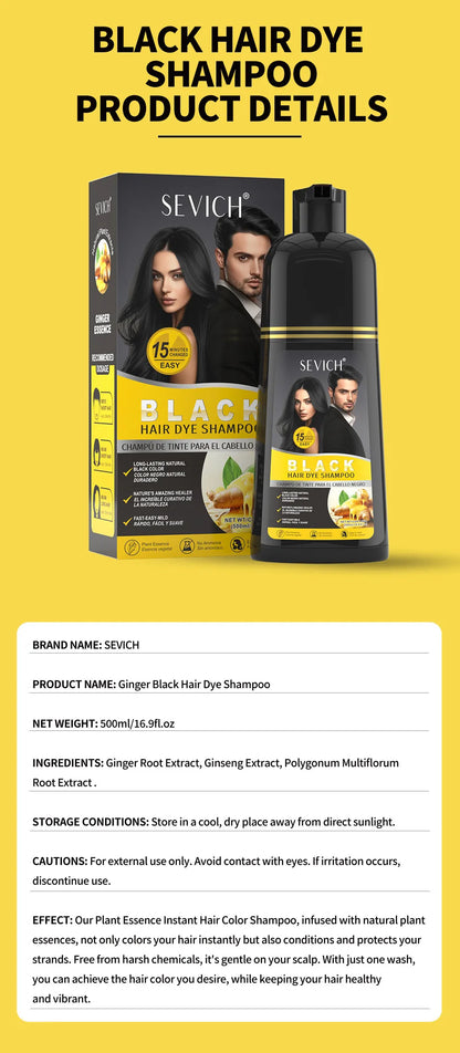 Ginger Black Hair Dye Shampoo 500ml Diy Herbal Coloring Hairs Instant Gray To Black Instant Coloring Shampoo For Women&Men