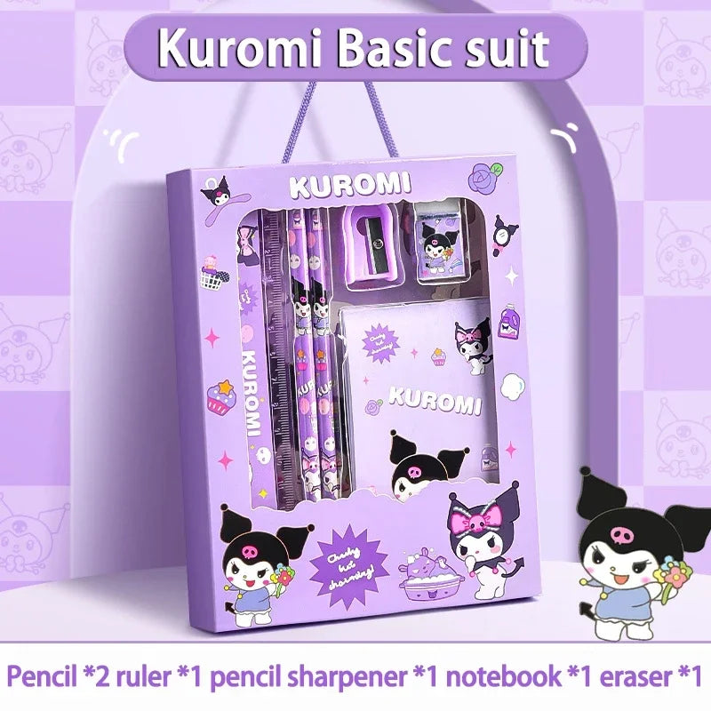 Sanrio 12PCS Kuromi Stationery Set Cinnamoroll My Melody Pencils Erasers Rulers Student School Supplies Study Stationery Gifts