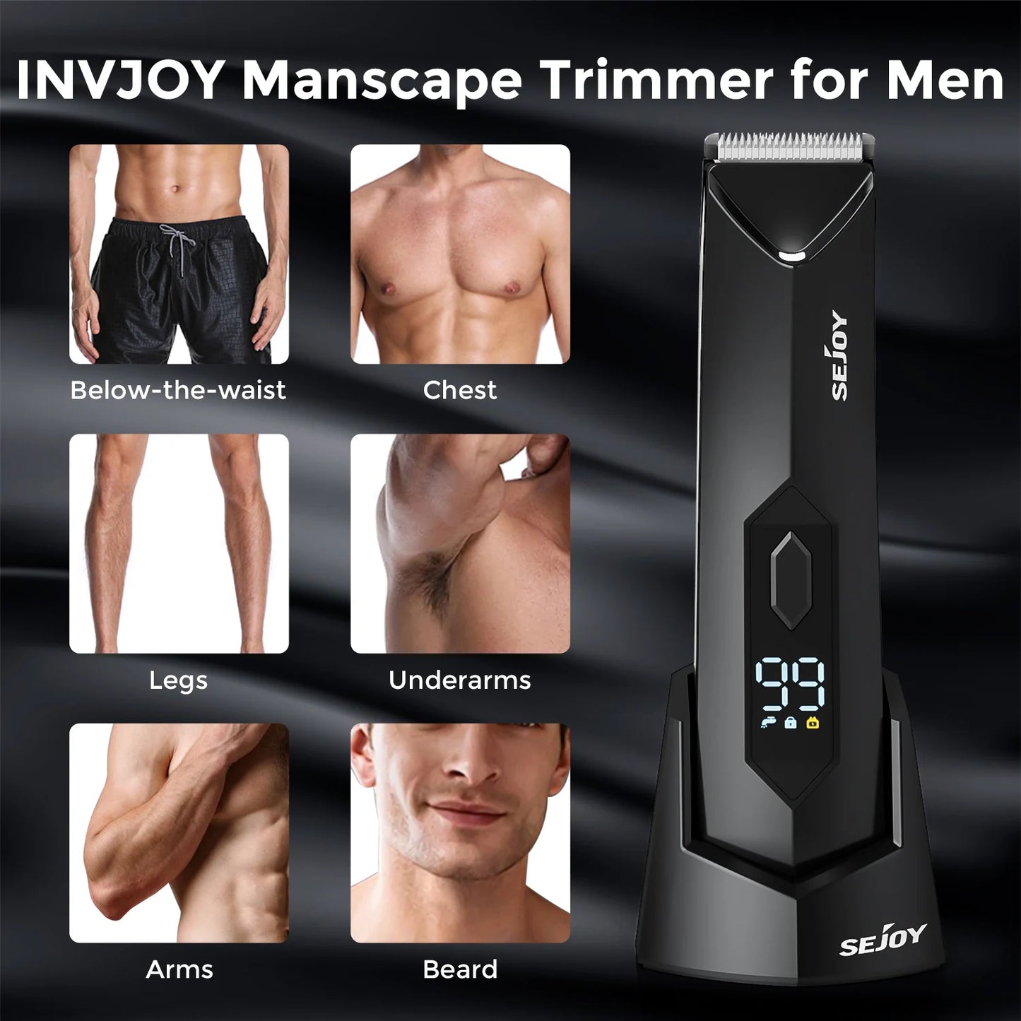 Sejoy T8S Electric Groin Hair Trimmer for Men,Rechargeable Body Groomer & Pubic Waterproof Body Hair Clippers