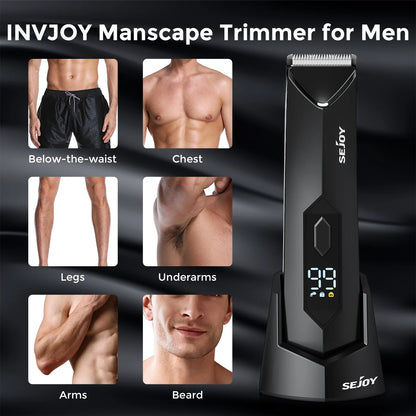 Sejoy T8S Electric Groin Hair Trimmer for Men,Rechargeable Body Groomer & Pubic Waterproof Body Hair Clippers