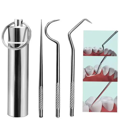 Stainless Steel Toothpicks Pocket Set, Portable Floss Pick Reusable Metal Toothpicks Tooth Cleaning Kit With Keychain Holder