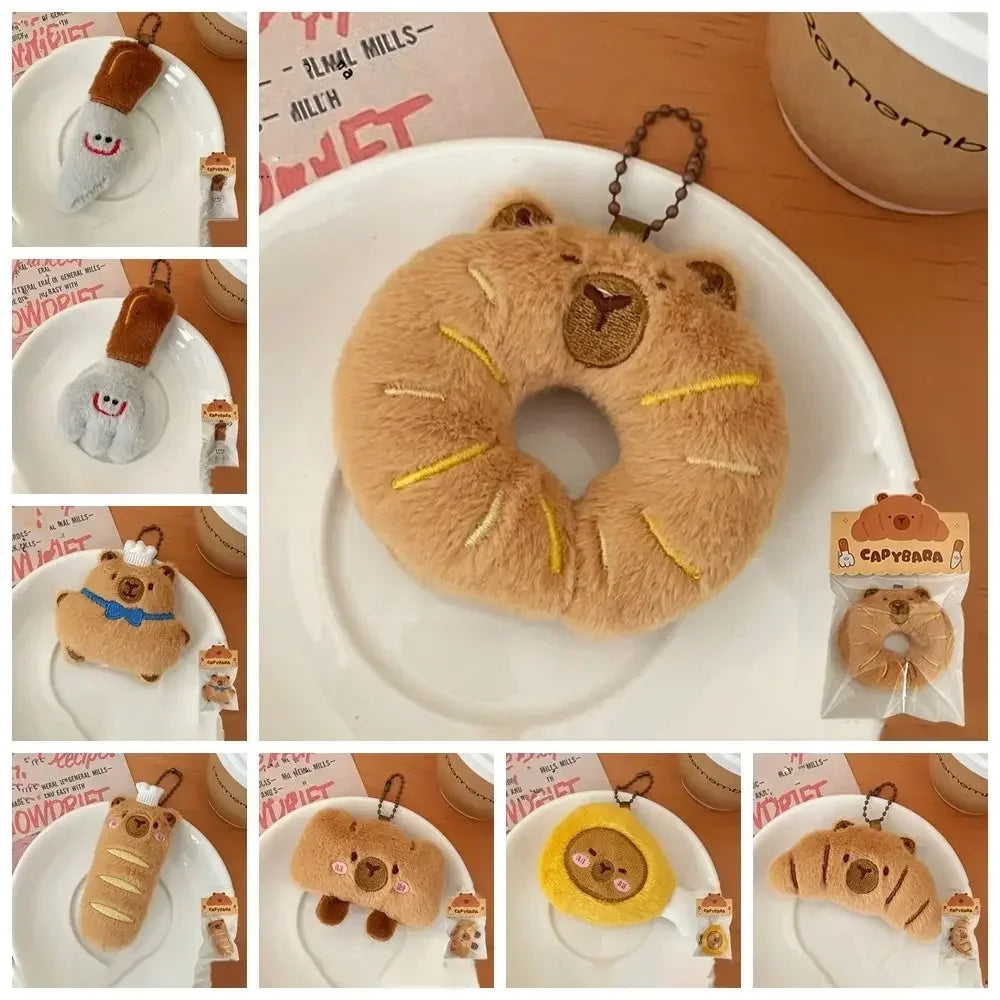 Cartoon Capybara Pendant Decoration Soft Plush Bread Key Chain Plush Stuffed Croissant Food Plush Keychain Hanging Accessory
