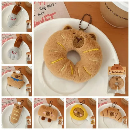 Cartoon Capybara Pendant Decoration Soft Plush Bread Key Chain Plush Stuffed Croissant Food Plush Keychain Hanging Accessory