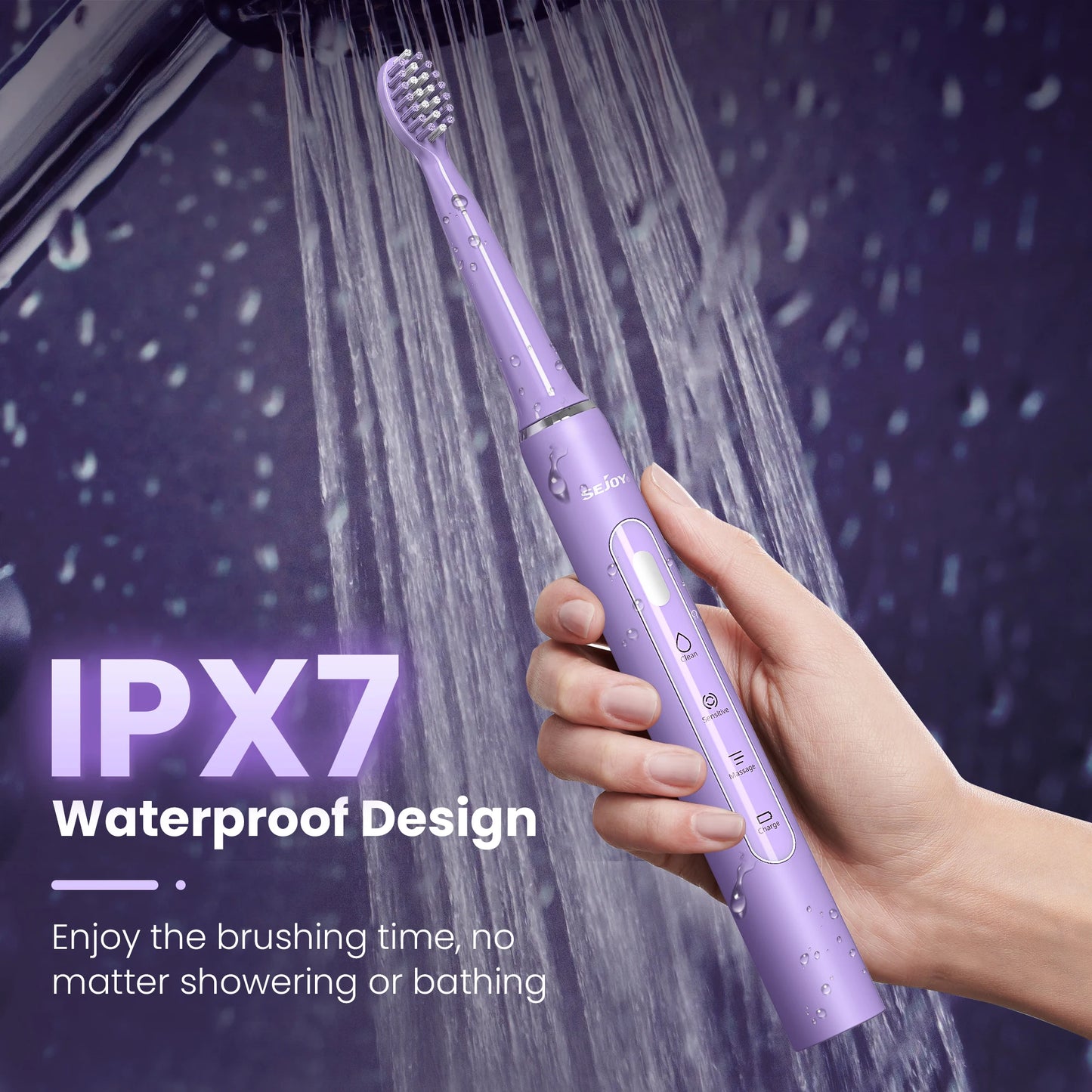 Sejoy Electric Toothbrush with 6 Heads 3 Cleaning Modes for Dental Care Smart Timer Rechargeable Sonic Toothbrush