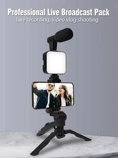 Smartphone Vlogging Kit With Tripod Phone Holder Mini Microphone LED Fill Light Starter For Live Stream Video YouTube