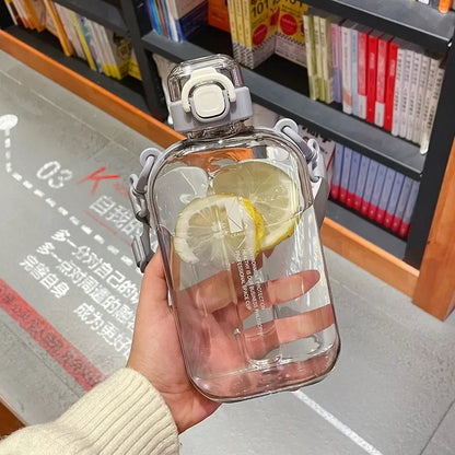 Flat Square Transparent Water Bottle Portable Travel Canteen with Adjustable Strap Elegant Slim Bottle for Sport Camping