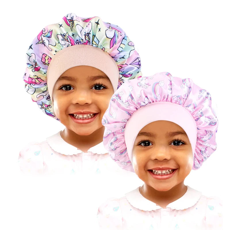 Cartoon Baby Kids Print Satin Bonnet Sleep Hat Cap for Curly Hair Adjustable Silky Satin Cap for Toddler Night Sleep Caps Beanie