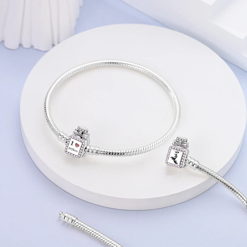 925 Sterling Silver Charm Bracelet - Leaf, Clover, Butterfly & Heart Design | 17-20cm Adjustable