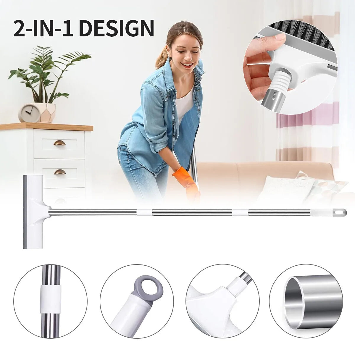 Long Handle Scrub Brush 2 In 1 Floor Scrubber And Squeegee For Cleaning