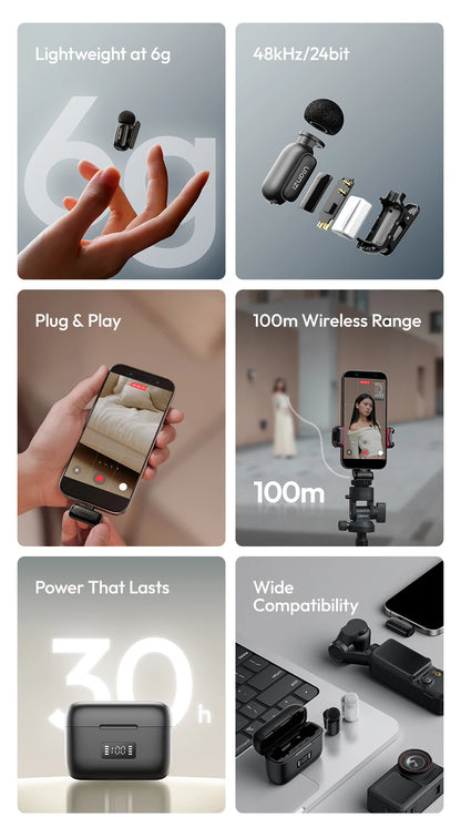 Ulanzi A200 Mini Mic 48kHz/24bit 75dB for Smartphone Camera Livestreaming Street Interview Vlogging Wedding Videography Shots