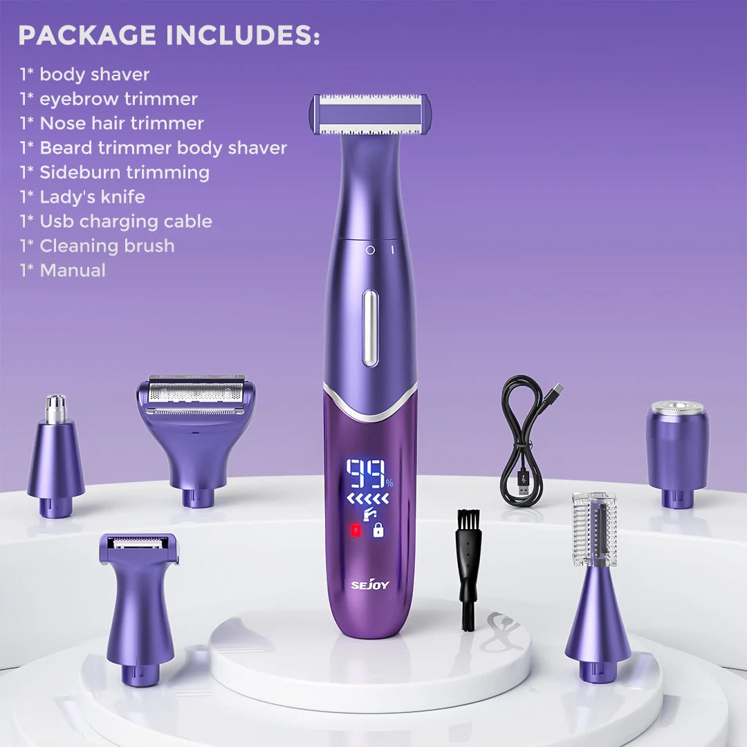 Sejoy 6-in-1 Electric Razor for Women Pubic Hair,Painless Body Shaver,Facial Epilator,Hair Removal for Face,Bikini Trimmer