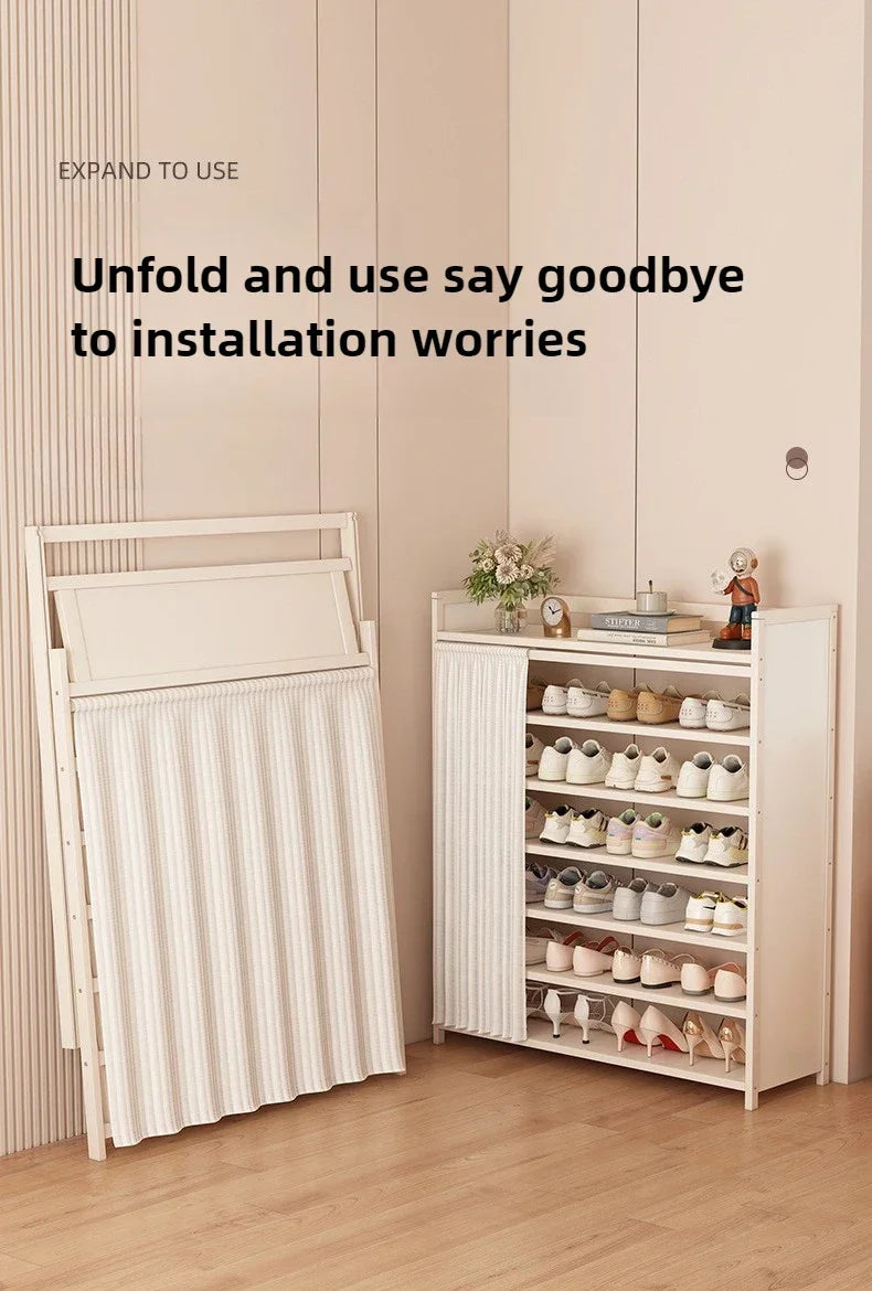 Free installation shoe rack indoor simple folding household multi-layer dustproof rental room shoe storage artifact