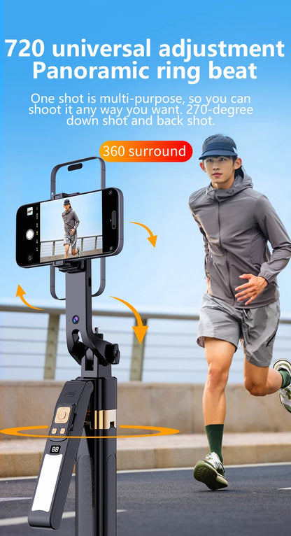 LISCN 1.8m 360 Gimbal Selfie Stick AI Intelligent Auto Face Tracking Tripod Stabilizer Phone Tripod with LED Fill Light