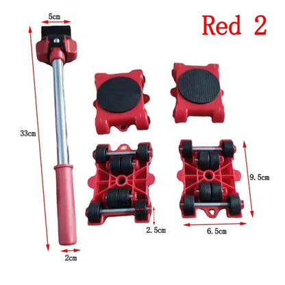 5Pcs/set Furniture Mover Tool Set Heavy Stuffs Moving Roller with Bar Furniture Mover Lifter with Wheel Professional Moving Tool