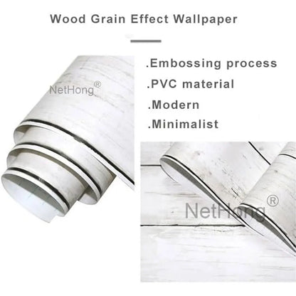 6M Vinyl Ivory white wood grain Wallpaper Stickers Self Adhesive Paper Waterproof