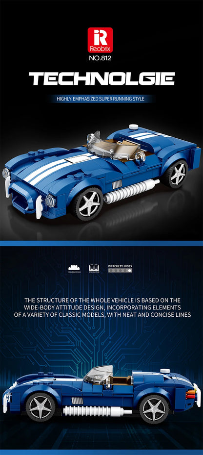 312PCS Blue Sport Car Building Block Set Creative City Vehicle Diy Car Model Bricks Desktop Display Toys For Kids Holiday Gifts