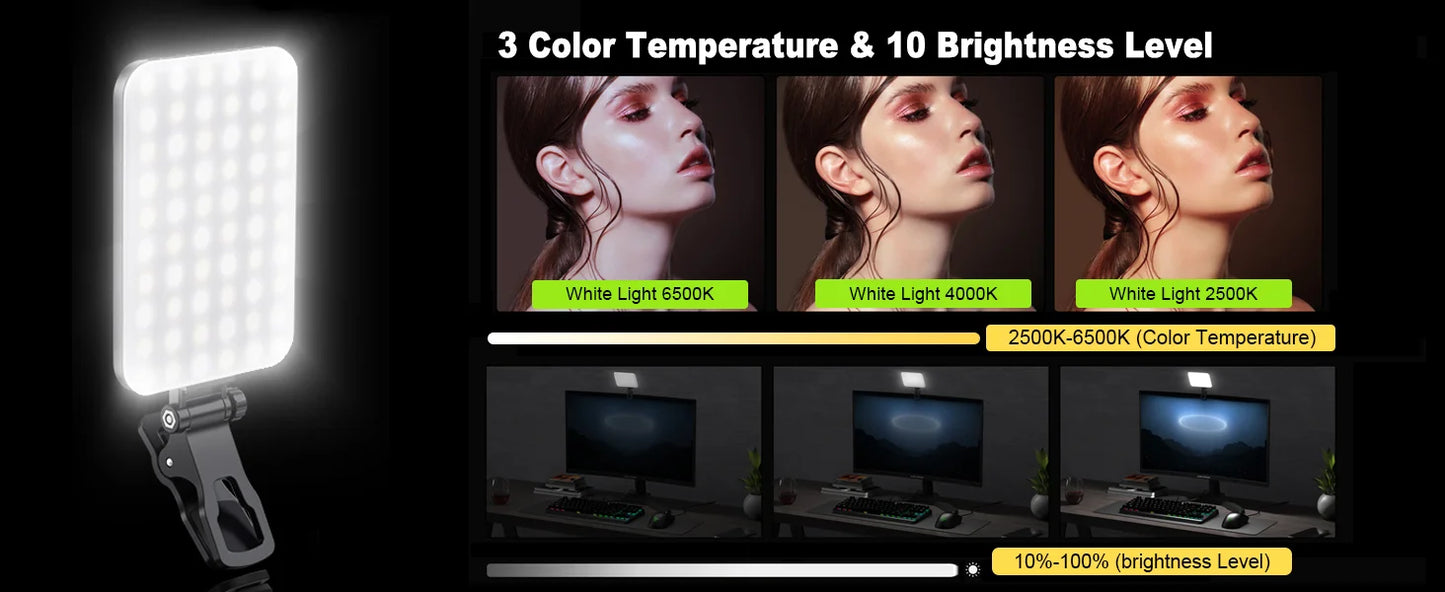 New Selfie Light, 60 LED Phone Light Fill Light 7 Modes Output Video Lamp Kit Dimmable 2500K-6500K Bi-Color Panel Light CRI 97+