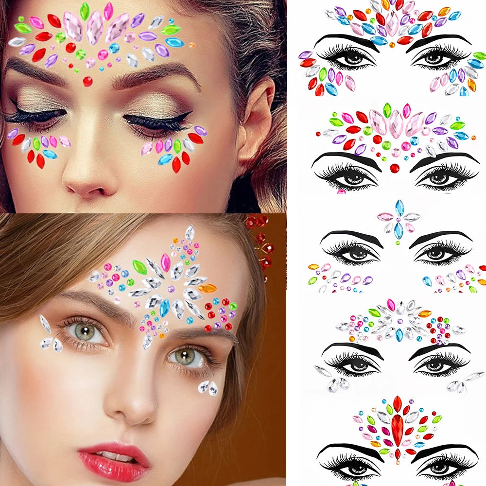 5Pcs/lot Mixed Shinying Girl Nail Glitter Face Stickers Rhinestone 3D Colorful Random Nail Face Crystal DIY Makeup Face/Body Dia