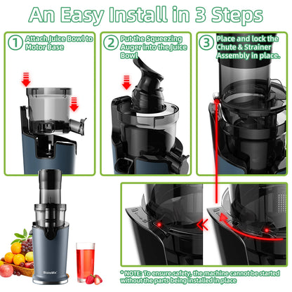 BioloMix Cold Press Juicer with 78mm Feed Chute, 200W 40-65RPM Powerful Motor Slow Masticating Juice Extractor Fits Whole Fruits