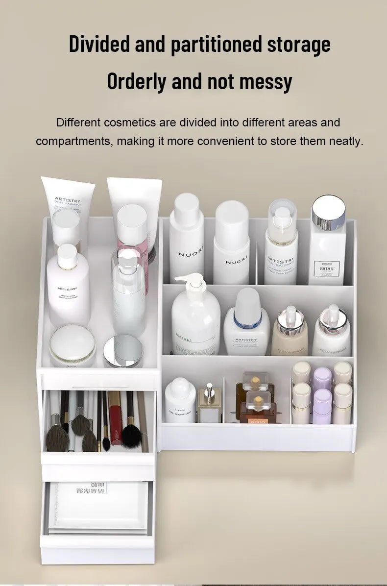 White Makeup Organizer with Drawers - Cosmetic Storage Box for Vanity & Dressing Table