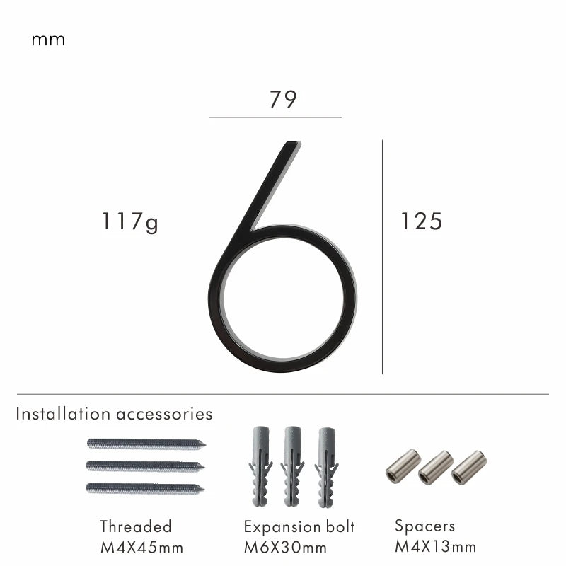 Nurlin 5 inchs 125mm Luxury Address Big House Numbers Modern Gold Black Silver Floating Signage Outdoor Digits Mailbox Sign