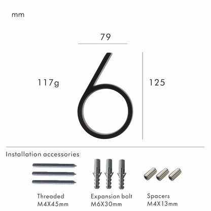 Nurlin 5 inchs 125mm Luxury Address Big House Numbers Modern Gold Black Silver Floating Signage Outdoor Digits Mailbox Sign