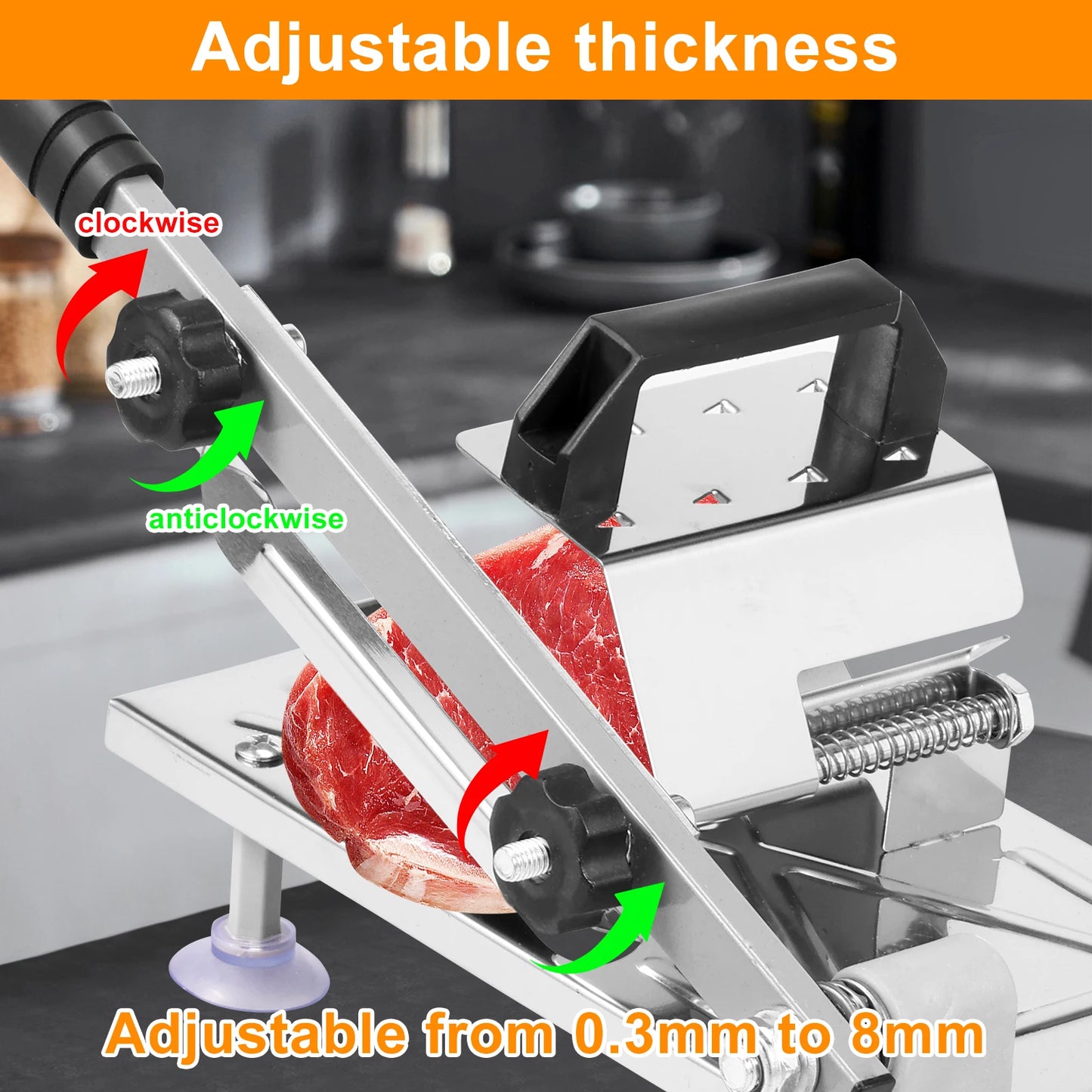 Frozen Meat Slicer Stainless Steel Meat Food Slicer with Anti Slip Suction Cups Thickness Adjustable Meat Cutting Machine
