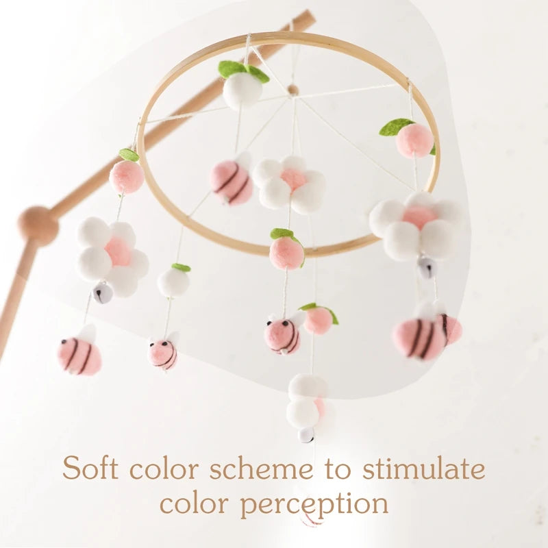 Baby Crib Bed Bell Rattle Toy 0-12 Months Wooden Mobile Cartoon Bee Bed Bell Hanging Toy Holder Bracket Infant Crib Bracket Gift