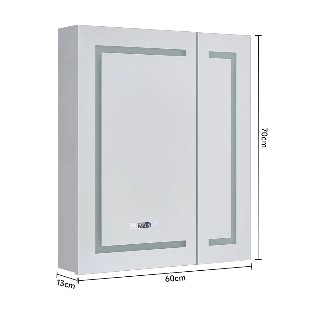 KOMORE Frameless 2-Door LED Mirror Cabinet with Clock Display & 3 Lighting Modes & Defogger Function & IP44 Waterproof