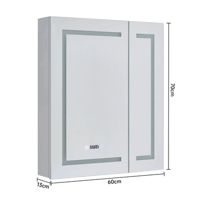 KOMORE Frameless 2-Door LED Mirror Cabinet with Clock Display & 3 Lighting Modes & Defogger Function & IP44 Waterproof