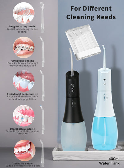 Mouth Washing MachineFloss,Oral Irrigator Portable Water Flosser Rechargeable 5 Modes 400ML Dental Water Jet for Cleaning Teeth