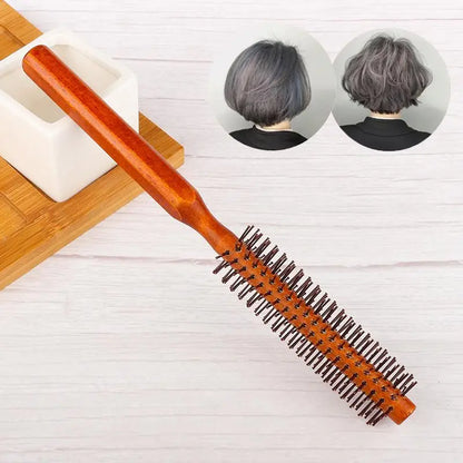 Bristle Wooden Curly Hair Comb Natural Boar Bristle Rolling Brush Round Barrel Blowing Curly Hairbrush Hair Styling Tool