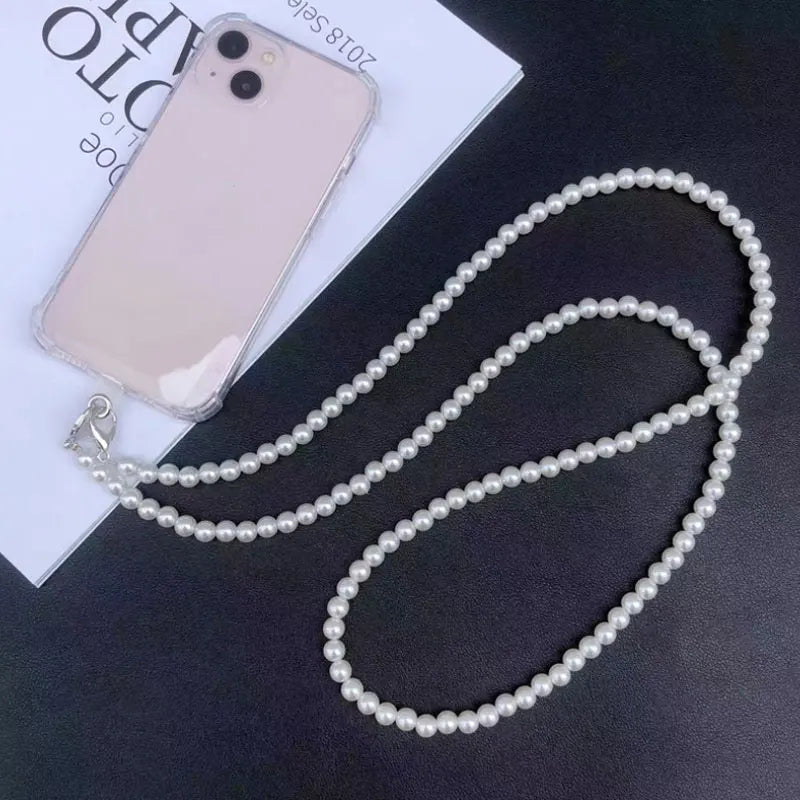 Long Mobile Phone Lanyard Pearl Crossbody Necklace Chain Strap Hand-beaded Universal Buckle Clip for iphone Samsung Phone Case