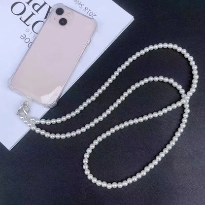 Long Mobile Phone Lanyard Pearl Crossbody Necklace Chain Strap Hand-beaded Universal Buckle Clip for iphone Samsung Phone Case
