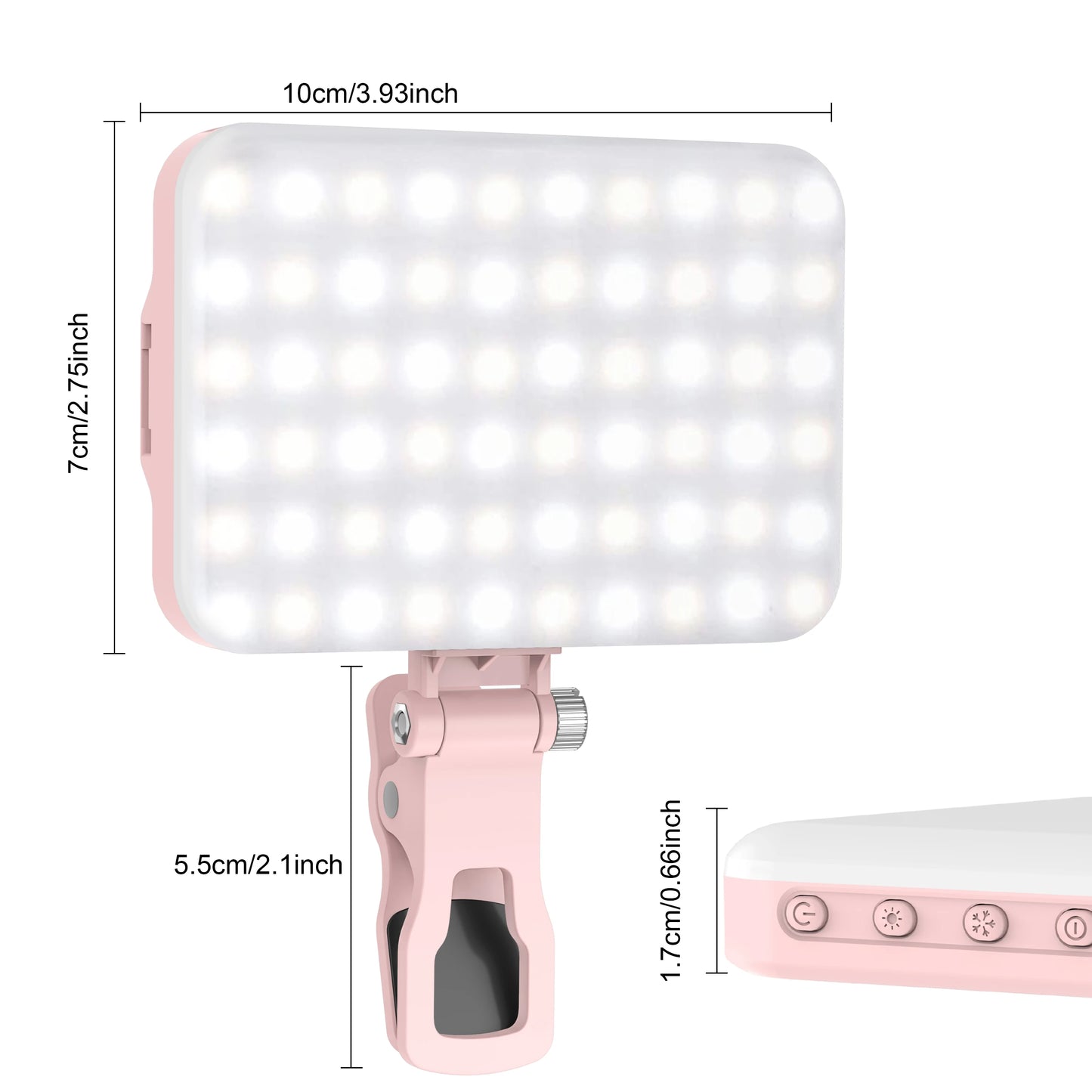 LED Selfie Light 60 High Power Rechargeable Clip Fill Video Light  for Phone iPad with Front & Back Clip Adjusted 3 Light Modes