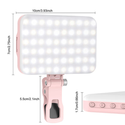LED Selfie Light 60 High Power Rechargeable Clip Fill Video Light  for Phone iPad with Front & Back Clip Adjusted 3 Light Modes