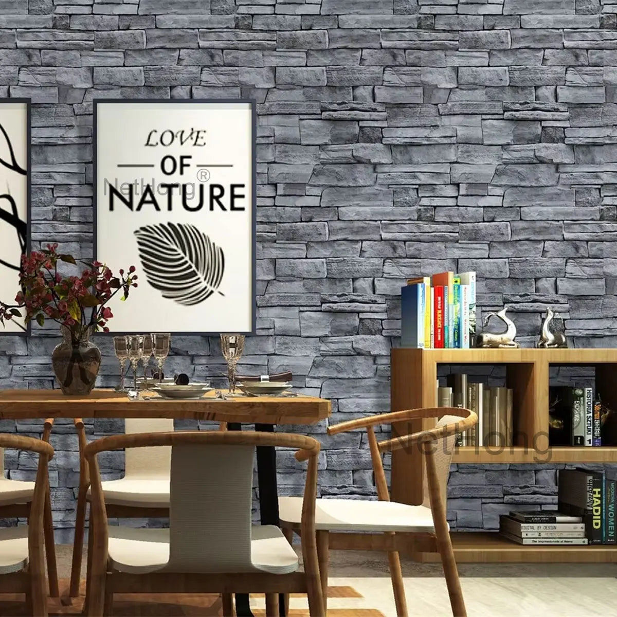 6M 3D Gray Stone Brick Effect Wallpaper Vinyl Self Adhesive Wall Stickers