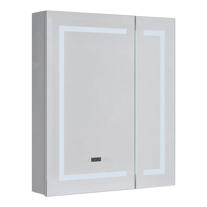 KOMORE Frameless 2-Door LED Mirror Cabinet with Clock Display & 3 Lighting Modes & Defogger Function & IP44 Waterproof