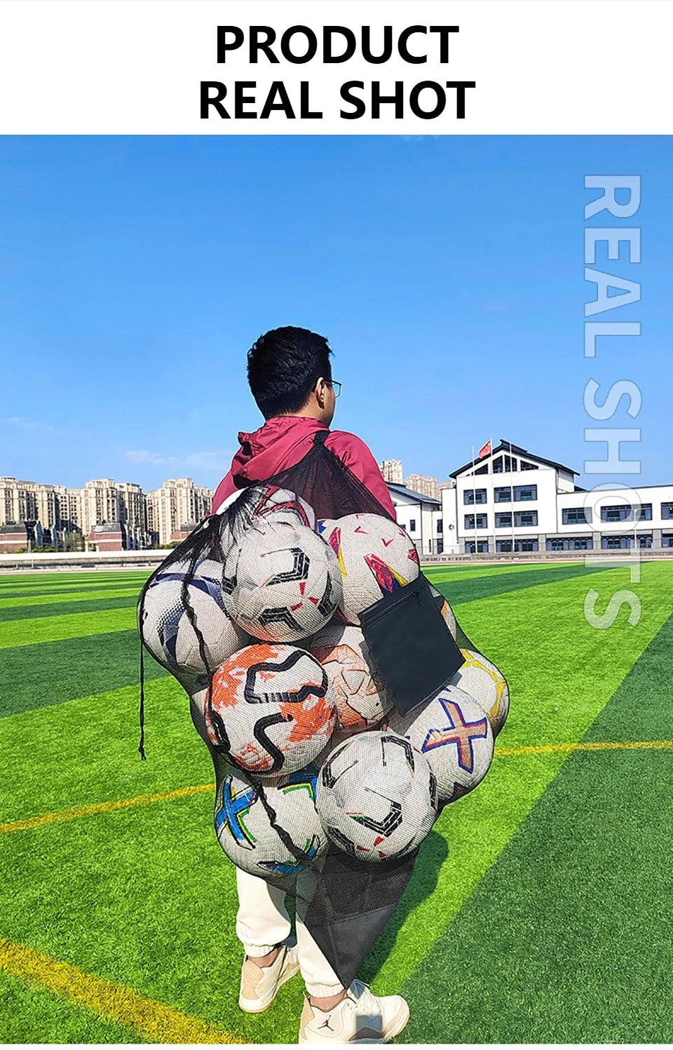 Loogdeel Football Basketball Ball Pack Double Shoulder Storage Pouch Shoulder Net Pocket Bag Training Sports Equipment Bag