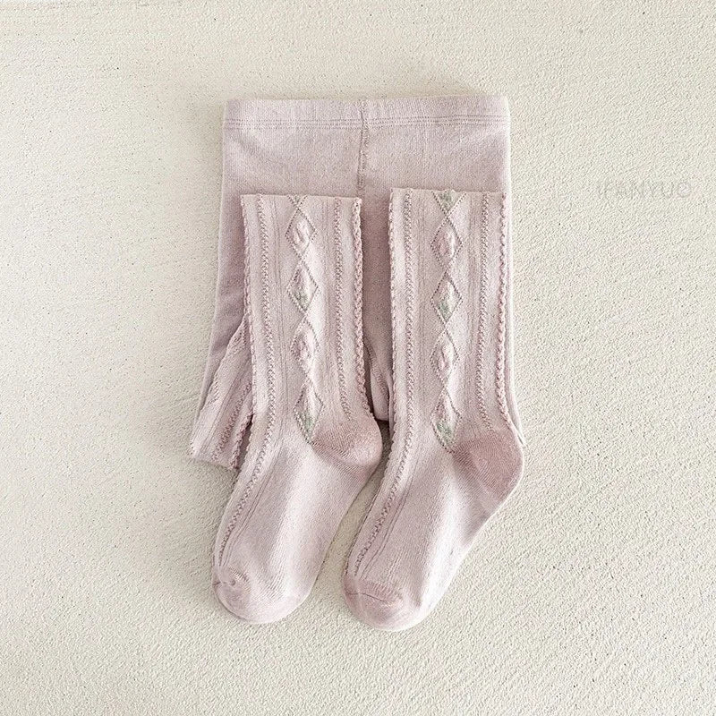 1-12Years Kids Autumn Elastic Tights Jacquard Soft Teenager Leggings Girls Knit Cotton Pantyhose Sweet Cute Baby Bottom Clothes